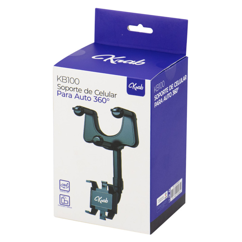 SOPORTE P/ CELULAR DE AUTO KRAB 360° UNIVERSAL KB100 COLOR NEGRO