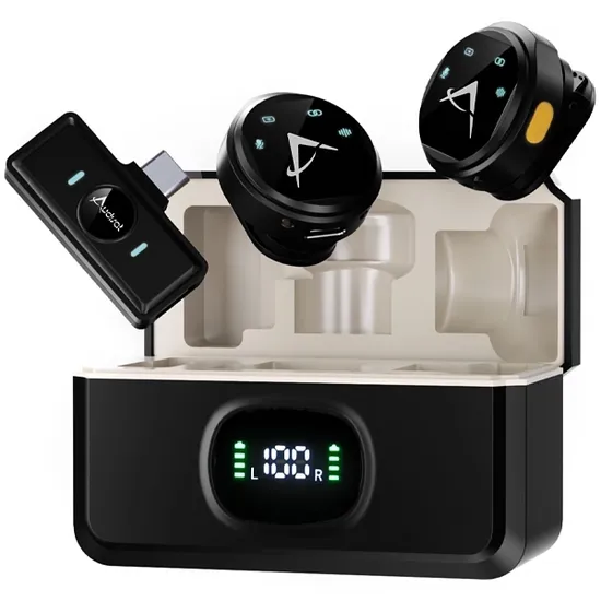 MICROFONO DE SOLAPA AUDISAT INALAMBRICO X VLOG CON USB-C - COLOR NEGRO