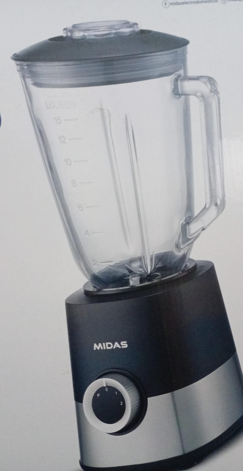 LICUADORA MIDAS 1,5 LTS NEGRO/INOX JARRA VIDRIO MD-POWBLENDER